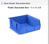 7 Uline Plastic Stackable Bins, 11 x 11 x 5"
