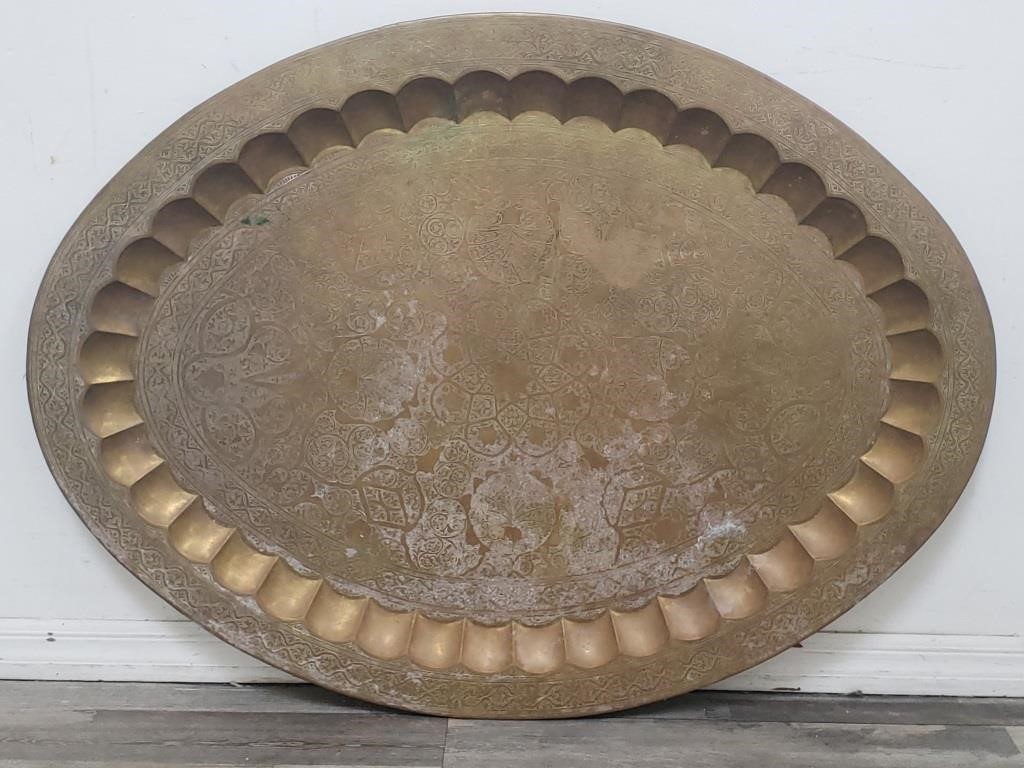 Vintage engraved brass table top/tray