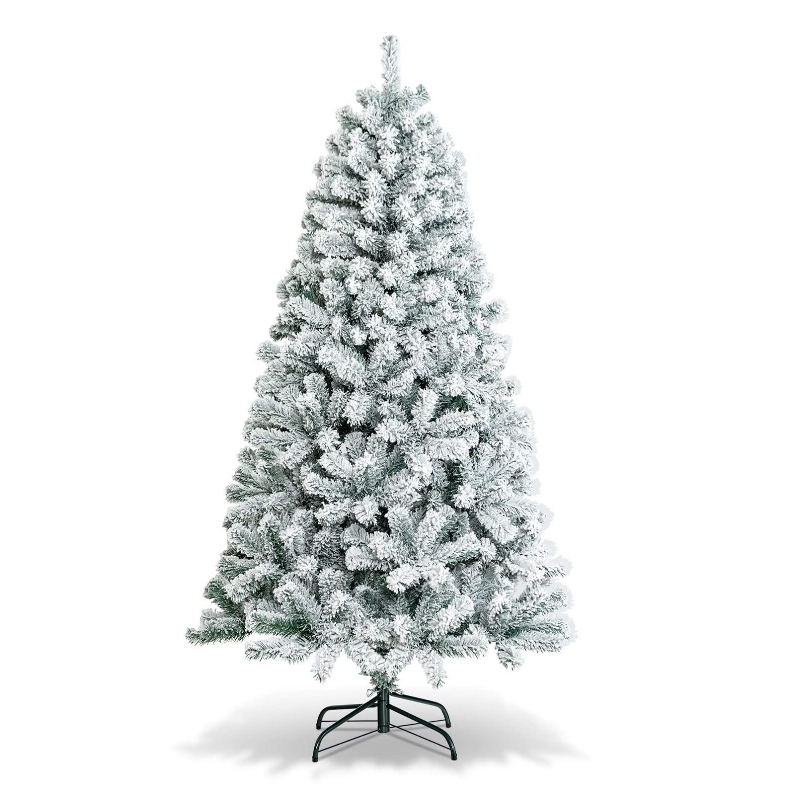 Goplus 6FT Snow Flocked Christmas Tree, Hinged Pi