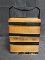 Vintage wicker & bamboo 3-tier bento box