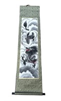 Vintage Asian hand painted wall scroll