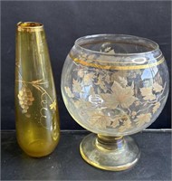 Pair of vintage glass vase & goblet