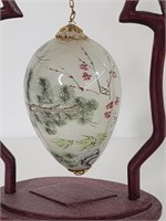 Vintage Chinese reverse-painted hanging glass egg