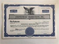 Steppenwolf Productions Inc. Blank Stock Certifica