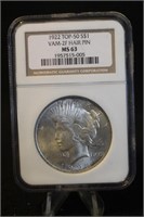 1922 TOP-50 VAM-2F Hair Pin Peace Dollar