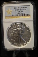 2013 Certified MS69 1oz .999 Silver Eagle
