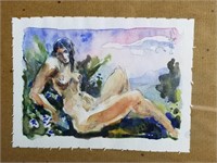 Signed miniature nude watercolor