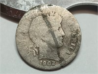 1902 silver Barber dime