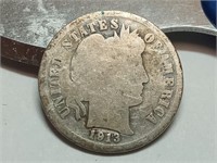 1913 silver Barber dime