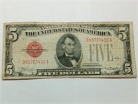 1928b $5 US Red Seal note