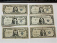 (6) 1957 $1 silver certificates