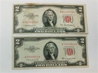 (2) 1953 $2 Red Seal us notes