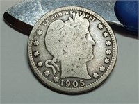 Better date 1905 silver Barber quarter