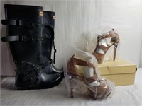 Group of hunter boots and Michael Kors high heels