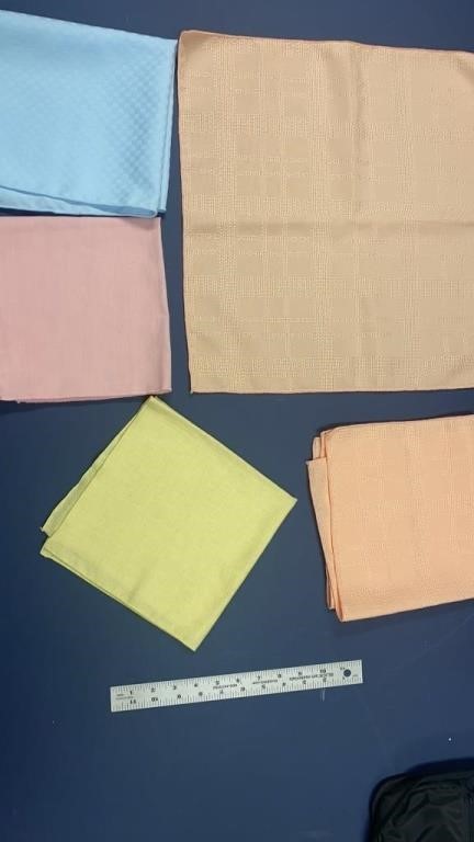 Assortment of 5 colorful cotton napkins. Each