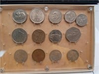 Foreign coin collection in case
