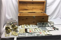 C2) WOOD BOX FULL OF NEW / USED ELECTRICAL GOODIES