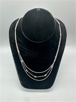 Sterling .925 3 Strand Beaded Necklace 17.5"