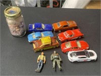 lot of cars, doll, figures