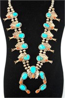Navajo Squash Blossom necklace turquoise & coral