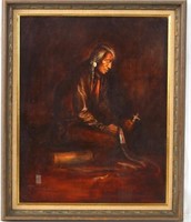 Ace Powell oil on canvas - Native Praying