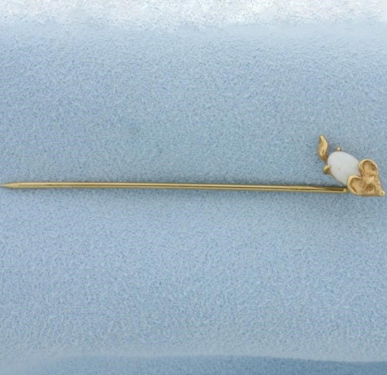 Opal Mouse Stick Pin in 14k Yellow Gold