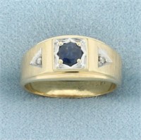 Sapphire and Diamond Satin Finish Ring in 14k Yell