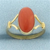 Bezel Set Red Coral Solitaire Ring in 18k Yellow G