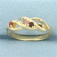 Vintage Rainbow Gemstone Twist Design Ring in 14k