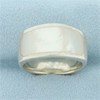 Mother of Pearl Inlay Modern Ring in Sterling Silv