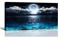 Wall Art Moon Sea Ocean Landscape 24”x16”