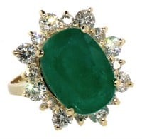 14kt Gold 7.15 ct  GIA Emerald & Diamond Ring
