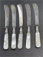 Mother of Pearl & Silver Handled Knives (5)