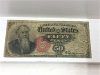 1866 U S A  50 Cent Bill
