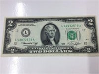 U S A $2 1976 Green Seal , Crisp