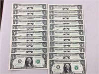 21 Consecutive Mint U S A $1 Banknotes