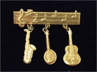 Vintage Brooch W/ Musical Instruments