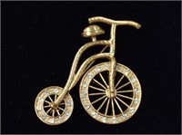 Gold Toned High Wheel Bicycle Brooch