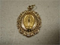 14K Gold Mother Mary Pendant 2.0G
