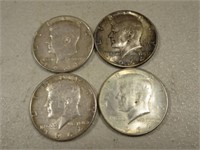 (4) 1964 Kennedy Half Dollars B