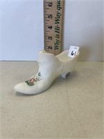 FENTON CABBAGE ROSE SHOE HAND PAINTED BY C. MACKEY