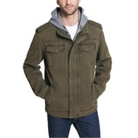 Levi's mens Washed Cotton Hooded Military Jacket,