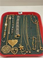 TRAY LOT COSTUME NECKLACES, WATCHES, BRACELETS