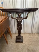 LEATHER TOPPED BRONZE LADY 3" TALL HALL TABLE