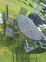 6-Chair Wrought Iron Patio Set - Oval Table