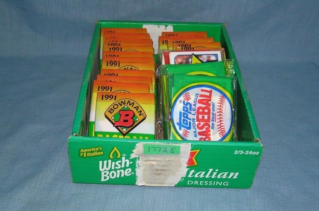 Box of unopened Topps and Bowman baseball card pac