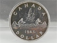 1947 CANADIAN MAPLE LEAF SILVER DOLLAR