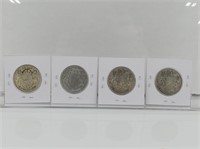 FOUR 1938, 1939 CANADIAN 50 CENT COINS