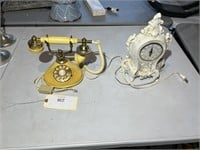 OLD CLOCK AND PHONE