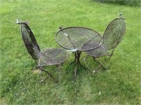 METAL PATIO GLASS TOP TABLE AND FOLDING CHAIRS